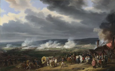 Slaget vid Jemappes (Jemmapes) den 6 november 1792 mellan Österrike och Frankrike (fransmännens seger, befäl av general Charles Francois Dumouriez (1739-1823). Målning av Emile Jean Horace Vernet (1789-1863)
