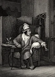Scen från The Imaginary Invalid av Moliere, av Horace Vernet, gravyr - Le Malade imaginaire av Jean-Baptiste Poquelin dit Moliere (1622-1673)