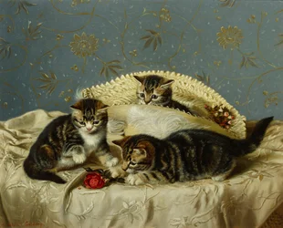 Kattungar upp till Mischief (olja på duk)
