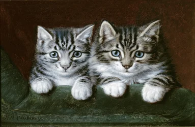 Två tabby kattungar (olja på duk)