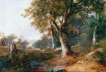 A Wooded Landscape with Castle in Distance, c.1865 (olja på duk)