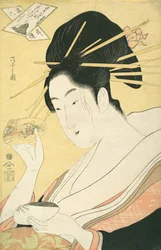 Matchande skal Kai-awase, "Kisen Hoshi," från serien Modern Parodies of the ..., ca. 1796-98.