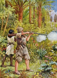 Crusoe and Friday Shoot the Savages, illustration för 