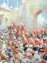 Sir Henry Havelock (1795-1857) vid reliefen i Lucknow