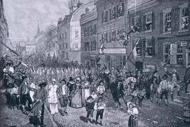 Karneval i Philadelphia, illustration från "Slaget vid Monmouth Court House" av Benson J. Lossing, pub. i Harper