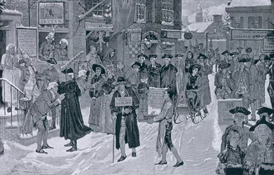 Julmorgon i gamla New York före revolutionen, illustration från Harper