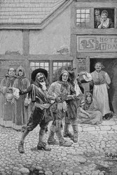 Coureurs de Bois, graverad av G.E. Johnson, illustration från 