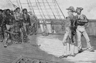 Intryck av amerikanska sjömän, illustration från "vårt lands vagga" av Thomas Wentworth Higginson, pub. i Harper