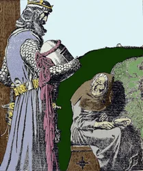 Kung Arthur och häxan. Illustration av Howard Pyle (1853-1911), amerikansk illustratör.