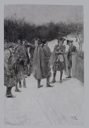 Paul Revere Bringing News to Sullivan, graverad av F.H. Wellington, illustration från 