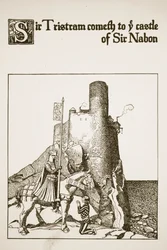 Sir Tristram kommer till Sir Nabons slott, illustration från "The Story of the Champions of the Round Table"