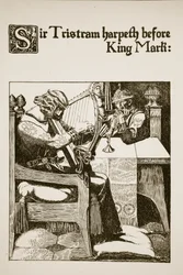 Sir Tristram harpetar inför kung Mark, illustration från 