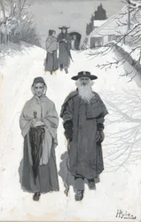 The Dunkers - Going to Meeting, teckning av en illustration publicerad i Harper