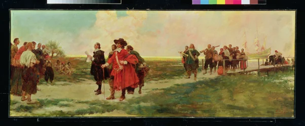 The Landing of Carteret i New Jersey (olja på duk)