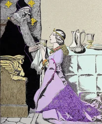 Viviane-avgiften fängslar Merlin the Enchanter. Illustration av Howard Pyle (1853 - 1911), amerikansk illustratör