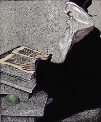 Magikern Merlin. Illustration av Howard Pyle (1853 - 1911), amerikansk serietecknare, för "The Story of King Arthur and His Knights"