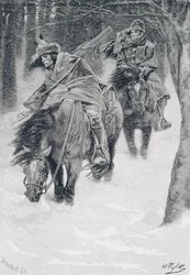 Resande i Frontier Days, illustration från "The City of Cleveland" av Edmund Kirke, pub. i Harper