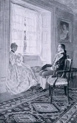 Washington och Mary Philipse, illustration från "överste Washington" av Woodrow Wilson, pub. i Harper