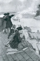 Åskådare till slaget vid Bunker Hill, illustration ur "Colonies and Nation" av Woodrow Wilson, publicerad i Harper