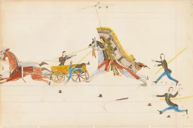 Howling Wolf Fighting Soldiers, 1874-75 (penna, bläck och bläck på huvudbokspapper)
