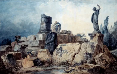 Serietecknarna. Teckning efter Hubert Robert (1733-1808)