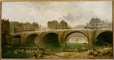Rivning av husen på Notre-Dame-bron i ...