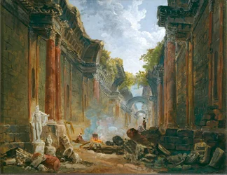 Vue imaginaire de la Grande Galerie en ruine - Imaginär vy av Grand Gallery i ruiner ...