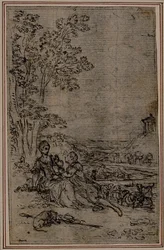 Studie till vinjett i Fontanelles (attr.) "Les Amours de Mirtil", Canto I