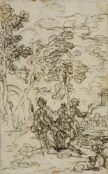 Studie till vinjett i Fontenelles (attr.) "Les Amours de Mirtil", Canto III