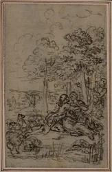 Studie till vinjett i Fontenelles (attr.) "Les Amours de Mirtil", Canto IV