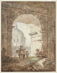 Vy över Peterskyrkan i Rom (Arkitektoniskt capriccio)