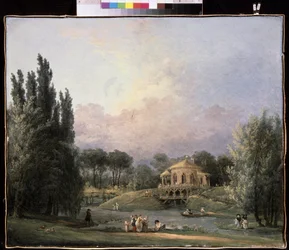 I en park. Målning av Hubert Robert (1733-1808), olja på duk, cirka 1770-1780, fransk konst. State Museum Arkhangelskoye Estate, Moskva.