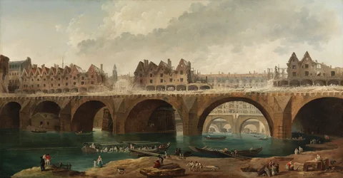 Rivningen av husen på Pont Notre-Dame i Paris