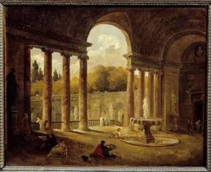 Fontän under en portik. Målning av Hubert Robert (1733-1808)