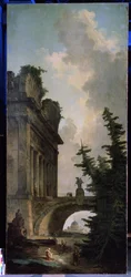 Den gamla bron. Målning av Hubert Robert (1733-1808), olja på duk