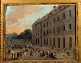 Rekreation av fångar i Saint Lazare: ballongdelen Målning av Hubert Robert (1733-1808) 1794 Sön. 0,33x0,41 m Paris, Musee Carnavalet