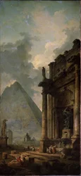 Ruiner med pyramid. Målning av Hubert Robert (1733-1808), olja på duk