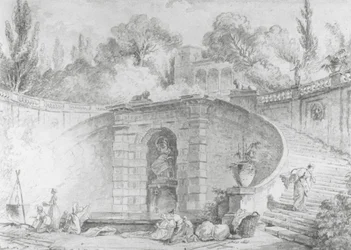 Den stora trappan, 1761-1765 (penna och svart bläck, pensel och grått tvätt och akvarell över svart krita underritning på benvitt papper, vattenmärkt)