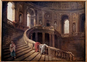 Den roterande trappan i Palazzo Farnese a Caprarola målning av Hubert Robert (1733-1808) 1700-talets sön. 0,24x0,33 m
