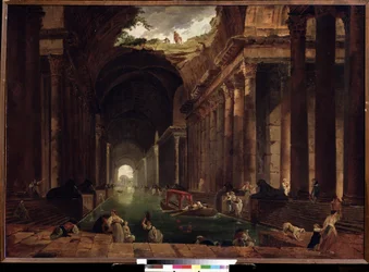 Termiska bad (Thermae). Målning av Hubert Robert (1733-1808), olja på duk