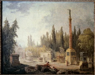 Utsikt över trädgården till Musee des Monuments Francais Målning av Hubert Robert (1733-1808) 1700-talet. Paris, Musée Carnavalet