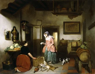 Interiör av ett skafferi med städspel för kvinnor, 1852