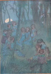 Och nattliga ängsälvor, se du sjunger, illustration från The Merry Wives of Windsor, 1910