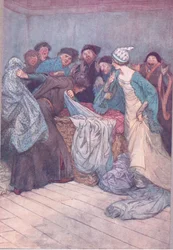 Skäms du inte? Låt kläderna vara, illustration från The Merry Wives of Windsor, 1910