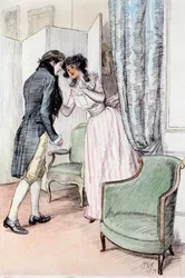 Drawing Him a Little Aside, illustration från "Sense and Sensibility" av Jane Austen, publicerad 1895 (penna och tvätt på papper)