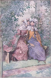 Låt oss rådgöra tillsammans mot denna feta riddare, illustration från The Merry Wives of Windsor, 1910