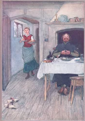 Det kommer pippins och ost, illustration från The Merry Wives of Windsor, 1910