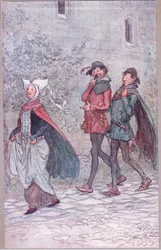 När Mrs Bridget tappade handtaget på sin fläkt, illustration från The Merry Wives of Windsor, 1910