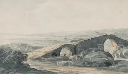 Devils Bridge ser mot havet, floden Anda, c.1818 (wc på papper)