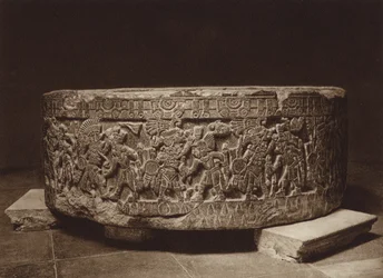 Mexiko: Kung Tizocs offeraltare, Nationalmuseum (svartvitt foto)
